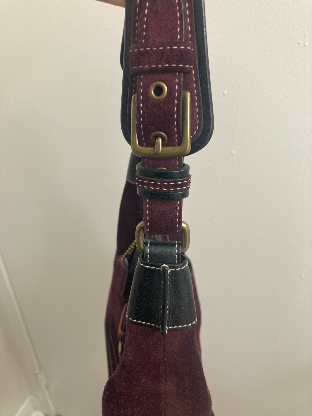 Coach Wine Suede Shoulder Hobo with Leather Trim - Picture 4 of 10